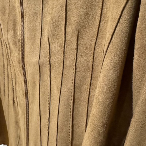Lemon-Grass Tan Vegan Suede Zip Up Light Weight Jacket - Size Large - Picture 5 of 10
